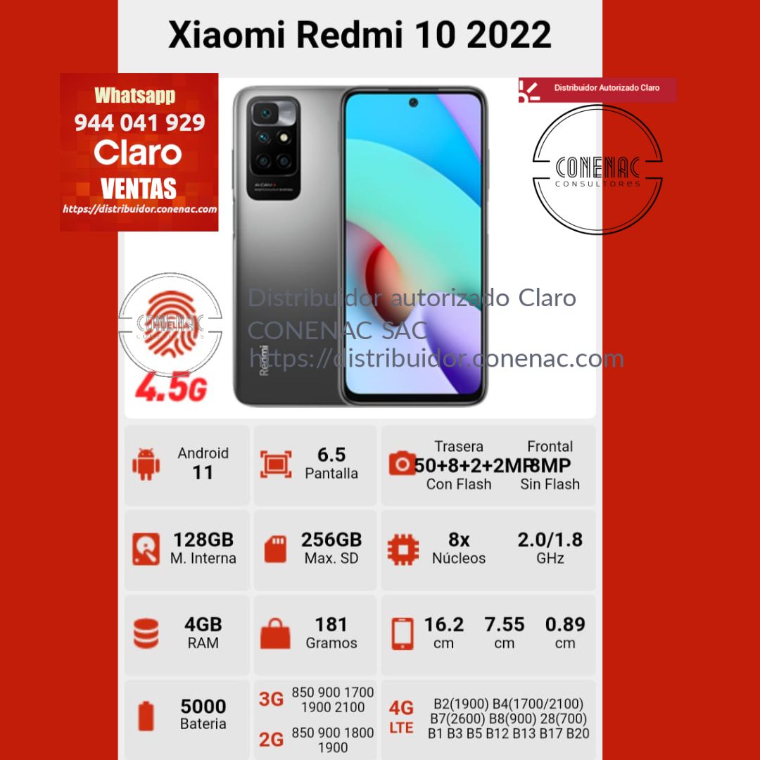 XIAOMI REDMI 10 2022 128GB (RAM 4GB) - Distribuidor Autorizado Claro Peru