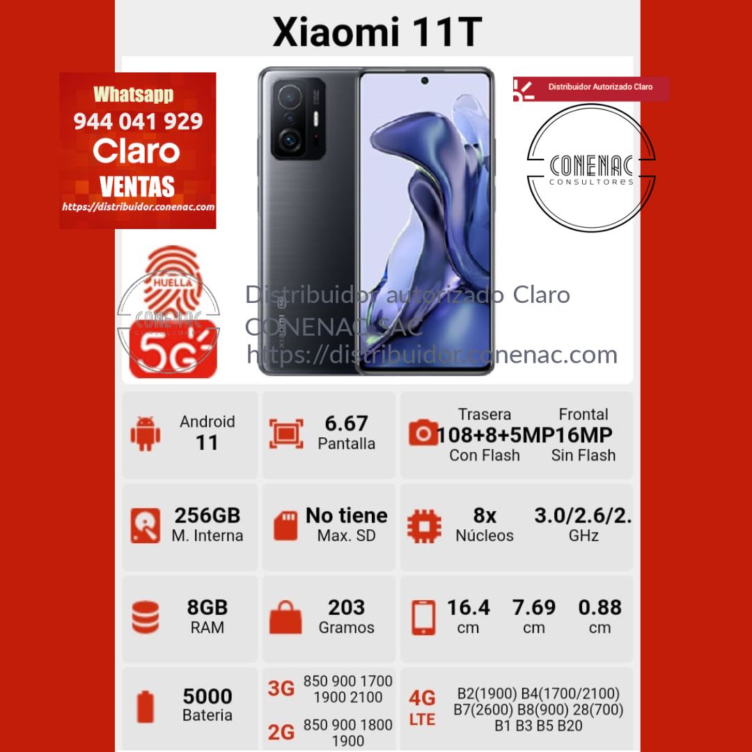 XIAOMI 11T 256GB 5G (RAM 8GB) - Distribuidor Autorizado Claro Peru