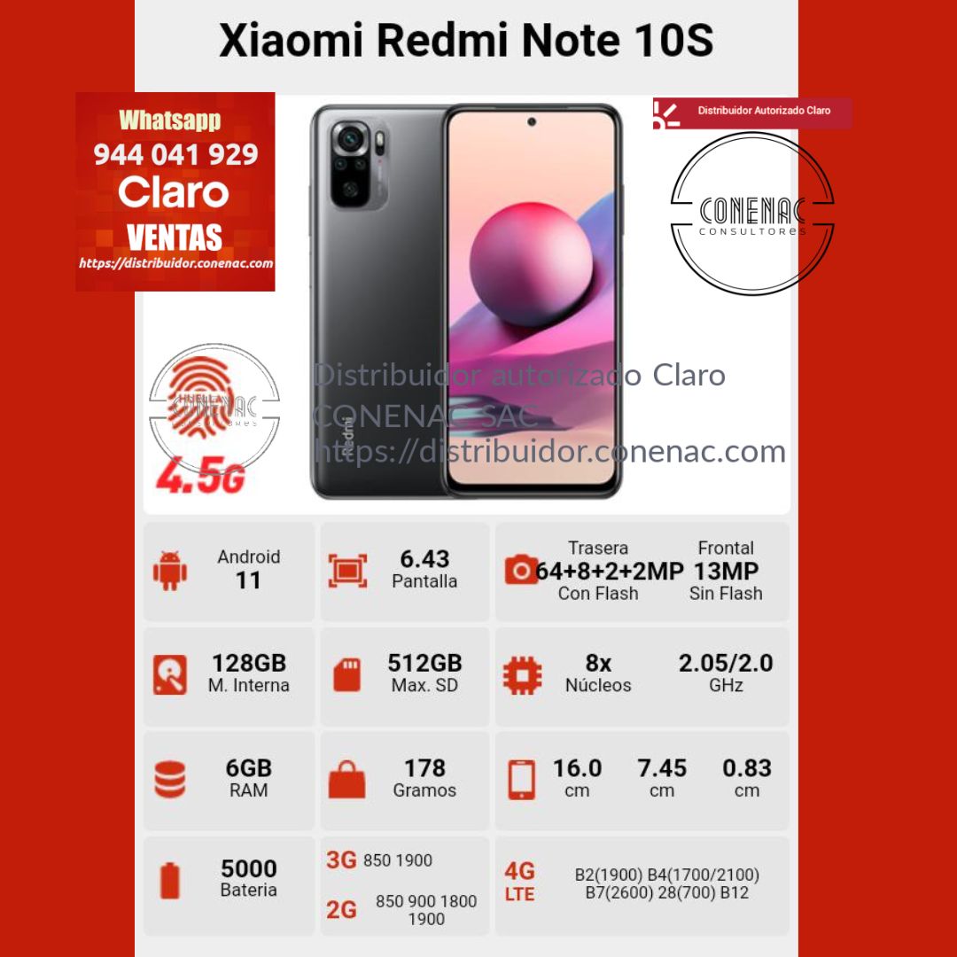 XIAOMI REDMI NOTE 10S 128GB (RAM 6GB) - Distribuidor Autorizado Claro Peru