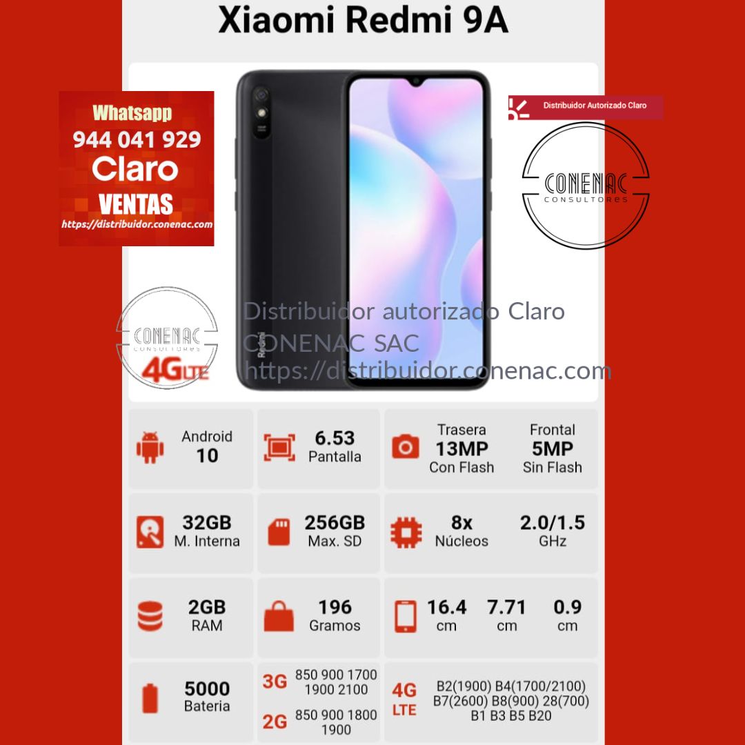 XIAOMI REDMI 9A 32GB (RAM 2GB) - Distribuidor Autorizado Claro Peru